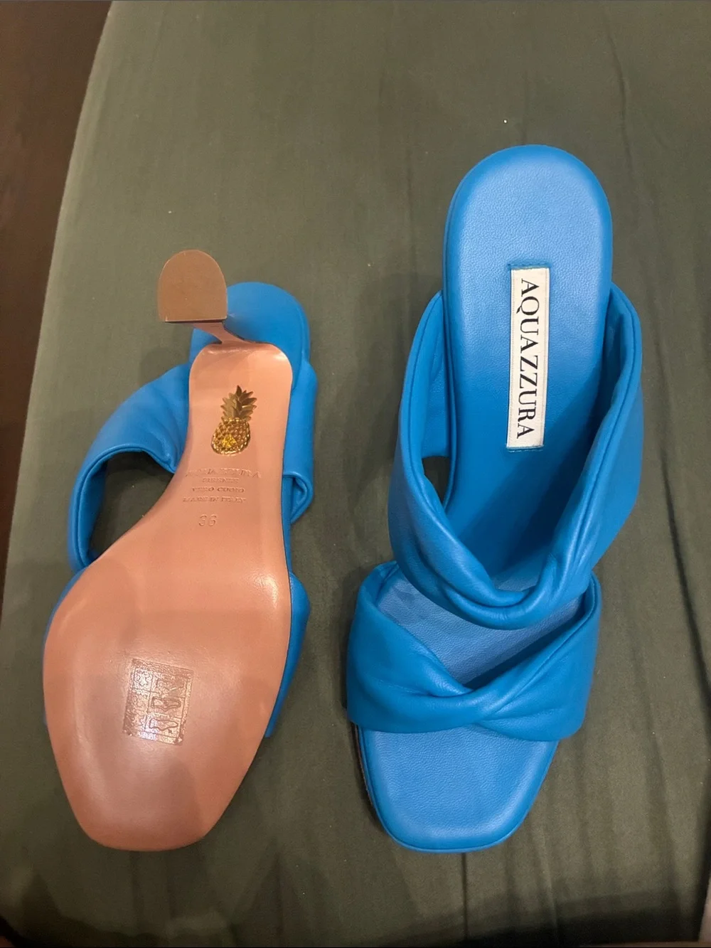 Aquazzura Bright Blue Twisted Leather Slide Sandals